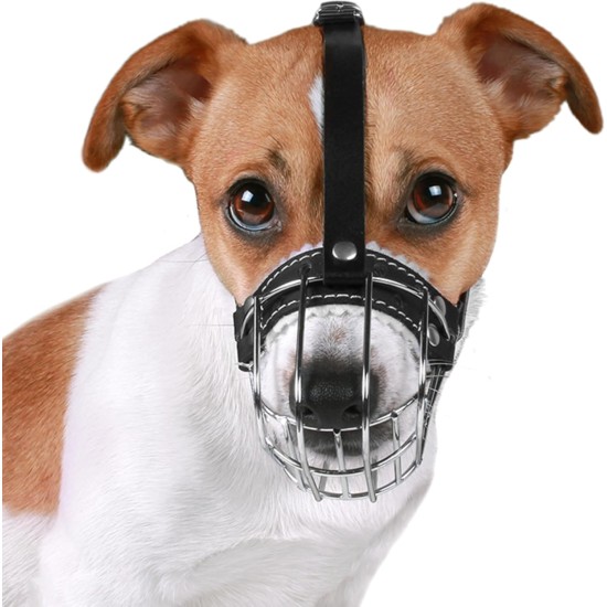 BRONZEDOG Dog Muzzle Wire Basket Metal Mask for Small, Medium and Large Dogs, Breathable, Dog Can Drink, Adjustable, Padded, Training, Prevents Biting (Size 2: Jack Russell Terrier)