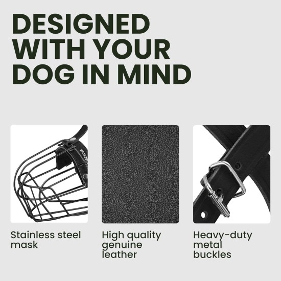 BRONZEDOG Metal Dog Muzzle - Amstaff Wire Basket with Adjustable Leather Straps for Large Dogs BRONZEDOG Metal Dog Muzzle - Amstaff Wire Basket with Adjustable Leather Straps for Large Dogs