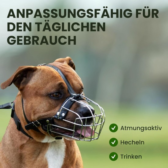 BRONZEDOG Metal Dog Muzzle - Amstaff Wire Basket with Adjustable Leather Straps for Large Dogs BRONZEDOG Metal Dog Muzzle - Amstaff Wire Basket with Adjustable Leather Straps for Large Dogs