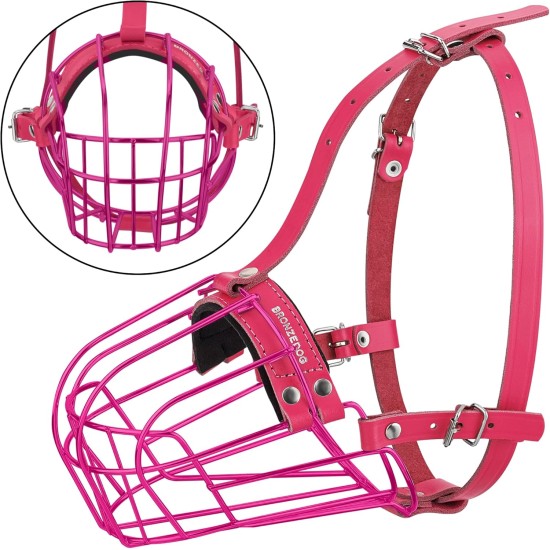 BRONZEDOG Metal Dog Muzzle - Amstaff Wire Basket with Adjustable Leather Straps for Large Dogs BRONZEDOG Metal Dog Muzzle - Amstaff Wire Basket with Adjustable Leather Straps for Large Dogs