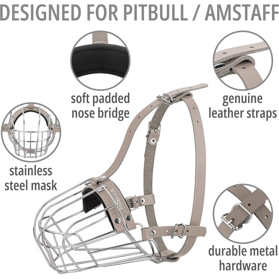 BRONZEDOG Pitbull Dog Muzzle Breathable Metal Basket for Large Dogs Amstaff Staffordshire Terrier Biting Chewing Barking (Grey) BRONZEDOG Pitbull Dog Muzzle Breathable Metal Basket for Large Dogs Amstaff Staffordshire Terrier Biting Chewing Barking (Grey)