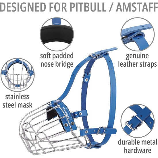 BRONZEDOG Pitbull Dog Muzzle Breathable Metal Basket for Large Dogs Amstaff Staffordshire Terrier Biting Chewing Barking (Grey) BRONZEDOG Pitbull Dog Muzzle Breathable Metal Basket for Large Dogs Amstaff Staffordshire Terrier Biting Chewing Barking (Grey)
