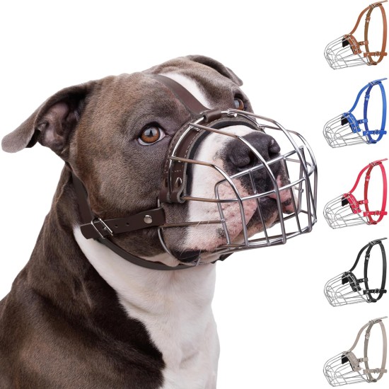 BRONZEDOG Pitbull Dog Muzzle Breathable Metal Basket for Large Dogs Amstaff Staffordshire Terrier Biting Chewing Barking (Grey) BRONZEDOG Pitbull Dog Muzzle Breathable Metal Basket for Large Dogs Amstaff Staffordshire Terrier Biting Chewing Barking (Grey)