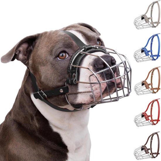 BRONZEDOG Pitbull Dog Muzzle Breathable Metal Basket for Large Dogs Amstaff Staffordshire Terrier Biting Chewing Barking (Grey) BRONZEDOG Pitbull Dog Muzzle Breathable Metal Basket for Large Dogs Amstaff Staffordshire Terrier Biting Chewing Barking (Grey)