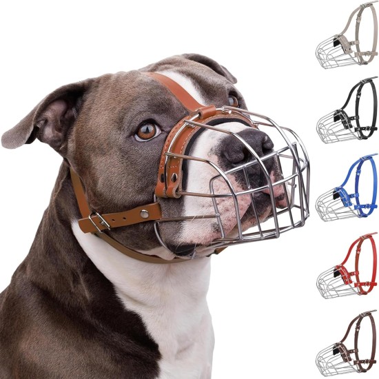 BRONZEDOG Pitbull Dog Muzzle Breathable Metal Basket for Large Dogs Amstaff Staffordshire Terrier Biting Chewing Barking (Grey) BRONZEDOG Pitbull Dog Muzzle Breathable Metal Basket for Large Dogs Amstaff Staffordshire Terrier Biting Chewing Barking (Grey)
