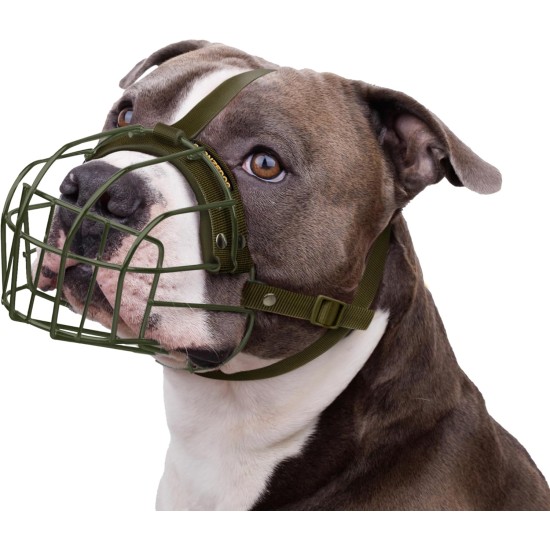 BRONZEDOG Pitbull Dog Muzzle Breathable Metal Basket for Large Dogs, Amstaff Staffordshire Terrier, Bite, Chew, Barking Nylon (Black, One Size) BRONZEDOG Pitbull Dog Muzzle Breathable Metal Basket for Large Dogs, Amstaff Staffordshire Terrier, Bite, Chew, Barking Nylon (Black, One Size)