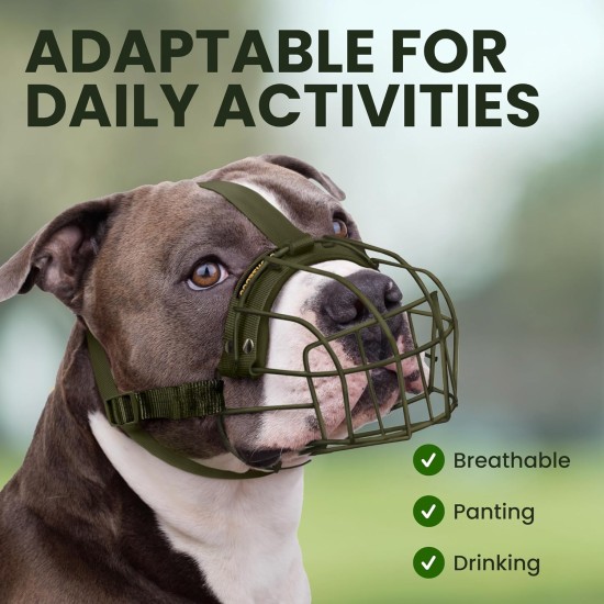 BRONZEDOG Pitbull Dog Muzzle Breathable Metal Basket for Large Dogs, Amstaff Staffordshire Terrier, Bite, Chew, Barking Nylon (Black, One Size) BRONZEDOG Pitbull Dog Muzzle Breathable Metal Basket for Large Dogs, Amstaff Staffordshire Terrier, Bite, Chew, Barking Nylon (Black, One Size)
