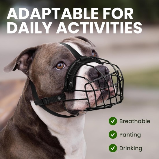 BRONZEDOG Pitbull Dog Muzzle Breathable Metal Basket for Large Dogs, Amstaff Staffordshire Terrier, Bite, Chew, Barking Nylon (Black, One Size) BRONZEDOG Pitbull Dog Muzzle Breathable Metal Basket for Large Dogs, Amstaff Staffordshire Terrier, Bite, Chew, Barking Nylon (Black, One Size)