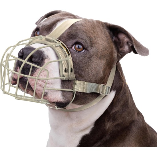 BRONZEDOG Pitbull Dog Muzzle Breathable Metal Basket for Large Dogs, Amstaff Staffordshire Terrier, Bite, Chew, Barking Nylon (Black, One Size) BRONZEDOG Pitbull Dog Muzzle Breathable Metal Basket for Large Dogs, Amstaff Staffordshire Terrier, Bite, Chew, Barking Nylon (Black, One Size)