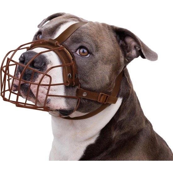 BRONZEDOG Pitbull Dog Muzzle Breathable Metal Basket for Large Dogs, Amstaff Staffordshire Terrier, Bite, Chew, Barking Nylon (Black, One Size) BRONZEDOG Pitbull Dog Muzzle Breathable Metal Basket for Large Dogs, Amstaff Staffordshire Terrier, Bite, Chew, Barking Nylon (Black, One Size)