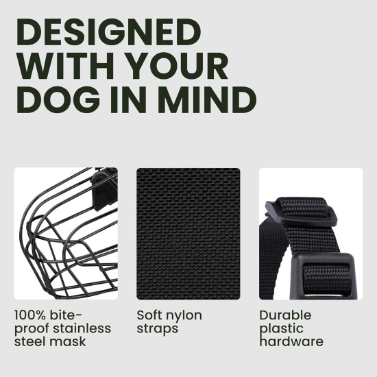 BRONZEDOG Pitbull Dog Muzzle Breathable Metal Basket for Large Dogs, Amstaff Staffordshire Terrier, Bite, Chew, Barking Nylon (Black, One Size) BRONZEDOG Pitbull Dog Muzzle Breathable Metal Basket for Large Dogs, Amstaff Staffordshire Terrier, Bite, Chew, Barking Nylon (Black, One Size)