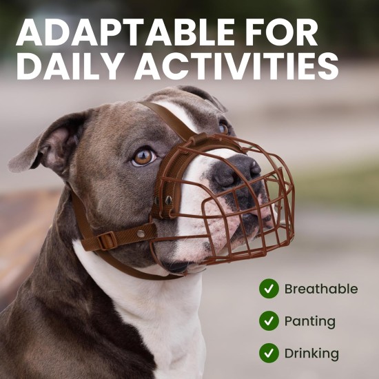 BRONZEDOG Pitbull Dog Muzzle Breathable Metal Basket for Large Dogs, Amstaff Staffordshire Terrier, Bite, Chew, Barking Nylon (Black, One Size) BRONZEDOG Pitbull Dog Muzzle Breathable Metal Basket for Large Dogs, Amstaff Staffordshire Terrier, Bite, Chew, Barking Nylon (Black, One Size)