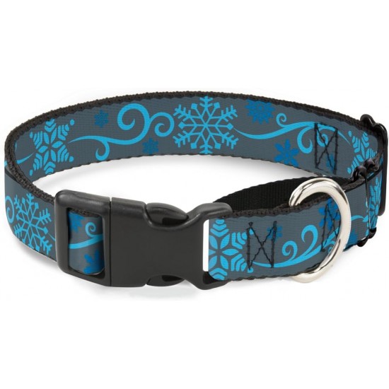 Buckle-Down Holiday Snowflakes Martingale Dog Collar, 1.5" wide to fit 13" - 18" neck, Grey & Blue Buckle-Down Holiday Snowflakes Martingale Dog Collar, 1.5" wide to fit 13" - 18" neck, Grey & Blue