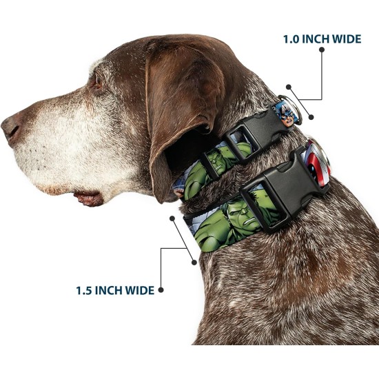 Buckle-Down Marvel Avengers Plastic Collar Band 4 Superhero Floats Close-Up 1" Wide Fits 15-26" Neck Large Buckle-Down Marvel Avengers Plastic Collar Band 4 Superhero Floats Close-Up 1" Wide Fits 15-26" Neck Large