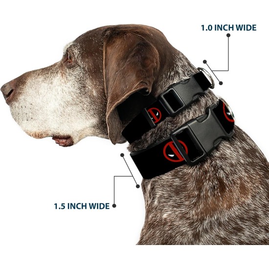 Buckle Down Marvel Universe Deadpool Logo Black/Red/White Plastic Clip Collar, Narrow Small/6-9 Buckle Down Marvel Universe Deadpool Logo Black/Red/White Plastic Clip Collar, Narrow Small/6-9