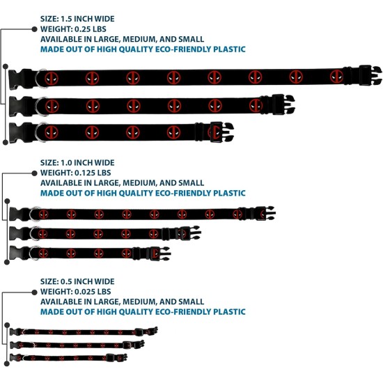 Buckle Down Marvel Universe Deadpool Logo Black/Red/White Plastic Clip Collar, Narrow Small/6-9 Buckle Down Marvel Universe Deadpool Logo Black/Red/White Plastic Clip Collar, Narrow Small/6-9