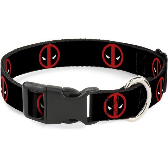 Buckle Down Marvel Universe Deadpool Logo Black/Red/White Plastic Clip Collar, Narrow Small/6-9