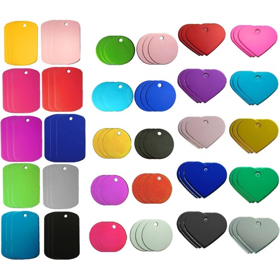 CDIYTOOL 90 Pieces Colorful Blank Dog Tags Pet ID Tags Blank Dog Tags Aluminum Alloy Personalized Name Tags Phone Number Tags with 3 Shape Hole 10 Colors
