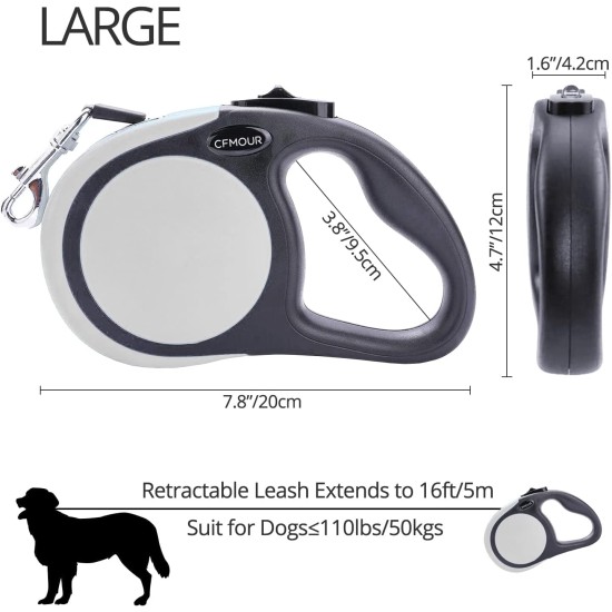 CFMOUR Retractable Dog Leash, 5M/50KG, Orange, Heavy Duty Extendable for Medium to Large Dogs; Strong Nylon Strap, One Button Brake and Latch, Bonus Training Clicker CFMOUR Retractable Dog Leash, 5M/50KG, Orange, Heavy Duty Extendable for Medium to Large Dogs; Strong Nylon Strap, One Button Brake and Latch, Bonus Training Clicker