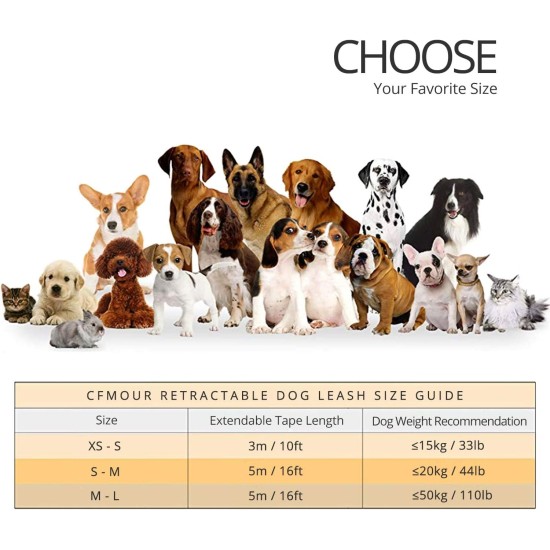 CFMOUR Retractable Dog Leash, 5M/50KG, Orange, Heavy Duty Extendable for Medium to Large Dogs; Strong Nylon Strap, One Button Brake and Latch, Bonus Training Clicker CFMOUR Retractable Dog Leash, 5M/50KG, Orange, Heavy Duty Extendable for Medium to Large Dogs; Strong Nylon Strap, One Button Brake and Latch, Bonus Training Clicker