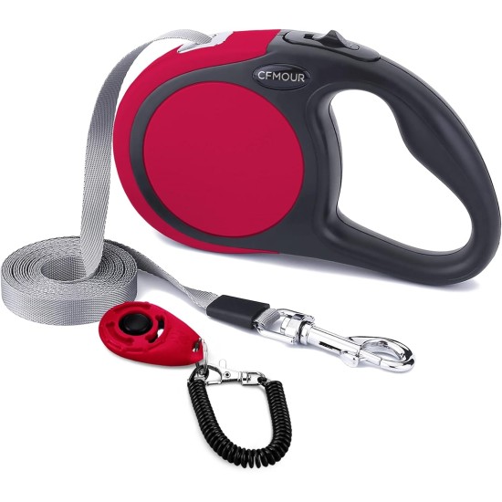 CFMOUR Retractable Dog Leash, 5M/50KG, Orange, Heavy Duty Extendable for Medium to Large Dogs; Strong Nylon Strap, One Button Brake and Latch, Bonus Training Clicker CFMOUR Retractable Dog Leash, 5M/50KG, Orange, Heavy Duty Extendable for Medium to Large Dogs; Strong Nylon Strap, One Button Brake and Latch, Bonus Training Clicker