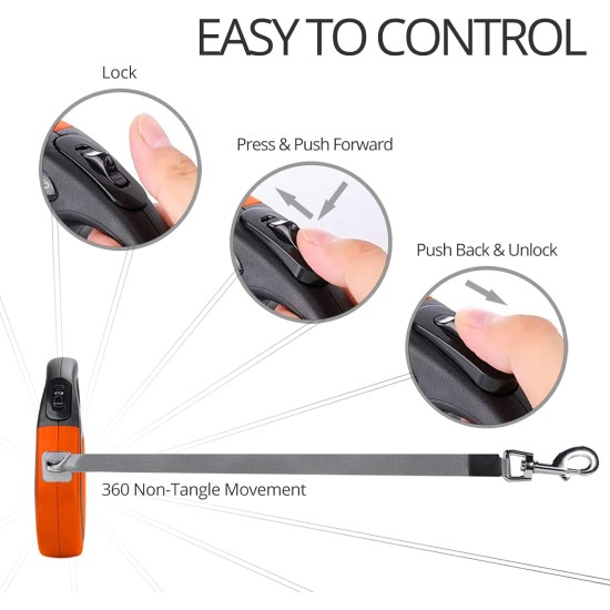 CFMOUR Retractable Dog Leash, 5M/50KG, Orange, Heavy Duty Extendable for Medium to Large Dogs; Strong Nylon Strap, One Button Brake and Latch, Bonus Training Clicker CFMOUR Retractable Dog Leash, 5M/50KG, Orange, Heavy Duty Extendable for Medium to Large Dogs; Strong Nylon Strap, One Button Brake and Latch, Bonus Training Clicker