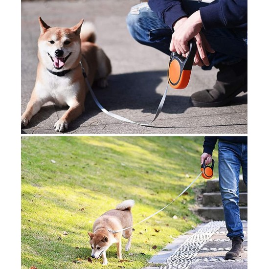 CFMOUR Retractable Dog Leash, 5M/50KG, Orange, Heavy Duty Extendable for Medium to Large Dogs; Strong Nylon Strap, One Button Brake and Latch, Bonus Training Clicker CFMOUR Retractable Dog Leash, 5M/50KG, Orange, Heavy Duty Extendable for Medium to Large Dogs; Strong Nylon Strap, One Button Brake and Latch, Bonus Training Clicker