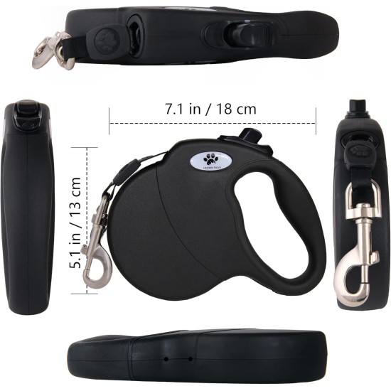 CROWN PAWS 16ft Retractable Dog Leash for Large Dogs up to 110lbs with a Removable Chew Resistant Extension Wire Rope (Black) CROWN PAWS 16ft Retractable Dog Leash for Large Dogs up to 110lbs with a Removable Chew Resistant Extension Wire Rope (Black)