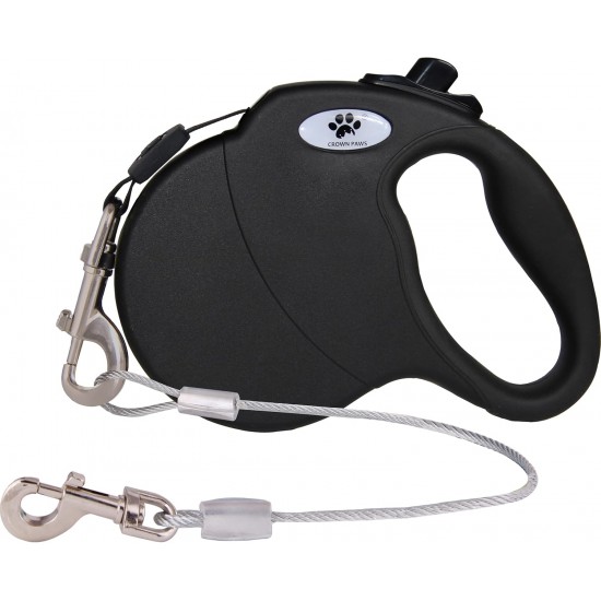 CROWN PAWS 16ft Retractable Dog Leash for Large Dogs up to 110lbs with a Removable Chew Resistant Extension Wire Rope (Black) CROWN PAWS 16ft Retractable Dog Leash for Large Dogs up to 110lbs with a Removable Chew Resistant Extension Wire Rope (Black)