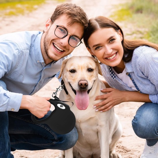 CROWN PAWS 16ft Retractable Dog Leash for Large Dogs up to 110lbs with a Removable Chew Resistant Extension Wire Rope (Black) CROWN PAWS 16ft Retractable Dog Leash for Large Dogs up to 110lbs with a Removable Chew Resistant Extension Wire Rope (Black)
