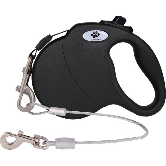 CROWN PAWS 16ft Retractable Dog Leash for Large Dogs up to 110lbs with a Removable Chew Resistant Extension Wire Rope (Black)