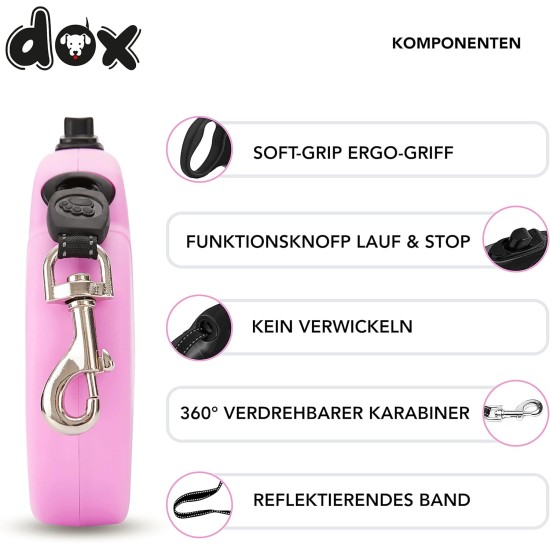 DDOXX Retractable Reflective Extendable Lead n Many Colours & Sizes for Small & Large Dogs DDOXX Retractable Reflective Extendable Lead n Many Colours & Sizes for Small & Large Dogs