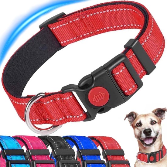 Dog Collar, Reflective Adjustable Basic Dog Collar with Soft Neoprene Padding, Durable Nylon Pet Collars for Puppies, Small Dogs Dog Collar, Reflective Adjustable Basic Dog Collar with Soft Neoprene Padding, Durable Nylon Pet Collars for Puppies, Small Dogs