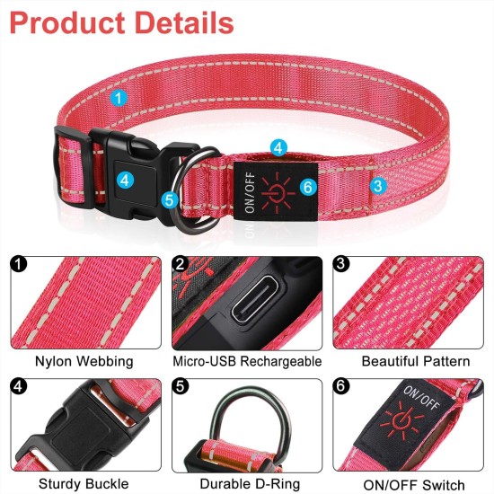 Dog Collar, Reflective Adjustable Basic Dog Collar with Soft Neoprene Padding, Durable Nylon Pet Collars for Puppies, Small Dogs Dog Collar, Reflective Adjustable Basic Dog Collar with Soft Neoprene Padding, Durable Nylon Pet Collars for Puppies, Small Dogs