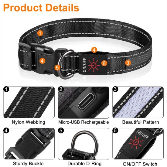 Dog Collar, Reflective Adjustable Basic Dog Collar with Soft Neoprene Padding, Durable Nylon Pet Collars for Puppies, Small Dogs Dog Collar, Reflective Adjustable Basic Dog Collar with Soft Neoprene Padding, Durable Nylon Pet Collars for Puppies, Small Dogs