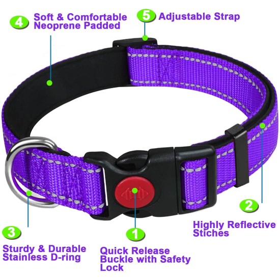 Dog Collar, Reflective Adjustable Basic Dog Collar with Soft Neoprene Padding, Durable Nylon Pet Collars for Puppies, Small Dogs Dog Collar, Reflective Adjustable Basic Dog Collar with Soft Neoprene Padding, Durable Nylon Pet Collars for Puppies, Small Dogs