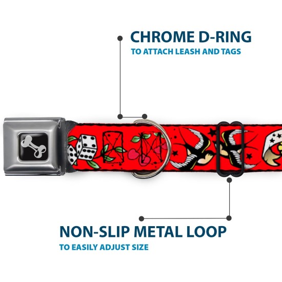 Dog Collar, Seatbelt Buckle, Lucky Red, 18" to 32", 1.5" Wide Dog Collar, Seatbelt Buckle, Lucky Red, 18" to 32", 1.5" Wide