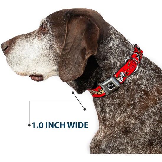 Dog Collar, Seatbelt Buckle, Lucky Red, 18" to 32", 1.5" Wide Dog Collar, Seatbelt Buckle, Lucky Red, 18" to 32", 1.5" Wide