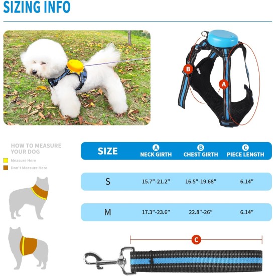 Dog Harness and Lead, Dog Harness with 1.8 m Retractable Multifunction Dog Lead with One Button Control, One Hand Brake, Tangle Free, Small Dog Harness and Lead, Dog Harness with 1.8 m Retractable Multifunction Dog Lead with One Button Control, One Hand Brake, Tangle Free, Small