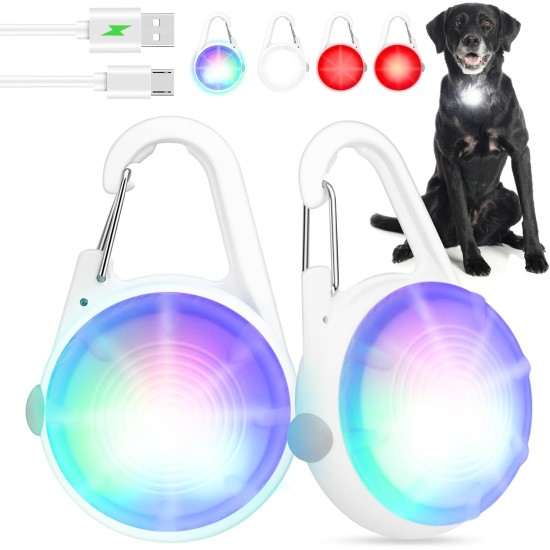 Dog Lights 2 Pack LED Rechargeable Dog Collar Lights Clip On with RGB Colour Pet Safety Lights Illuminated Dog Harness Light for Night Hiking Camping Dog Lights 2 Pack LED Rechargeable Dog Collar Lights Clip On with RGB Colour Pet Safety Lights Illuminated Dog Harness Light for Night Hiking Camping