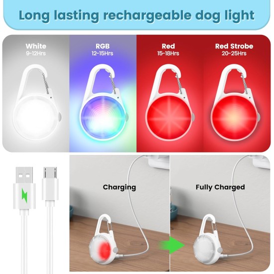 Dog Lights 2 Pack LED Rechargeable Dog Collar Lights Clip On with RGB Colour Pet Safety Lights Illuminated Dog Harness Light for Night Hiking Camping Dog Lights 2 Pack LED Rechargeable Dog Collar Lights Clip On with RGB Colour Pet Safety Lights Illuminated Dog Harness Light for Night Hiking Camping