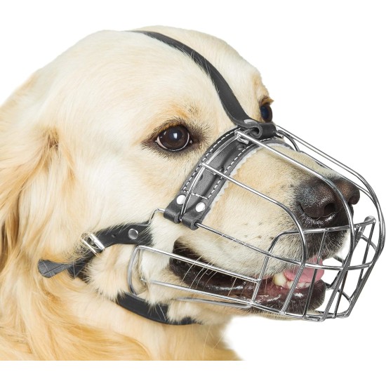 Dog Muzzle Chrome Plated Metal Dog Muzzle with Adjustable Leather Straps (No.5+) Circumference 12-13 inches Length 4.7-5.1 inches Dog Muzzle Chrome Plated Metal Dog Muzzle with Adjustable Leather Straps (No.5+) Circumference 12-13 inches Length 4.7-5.1 inches
