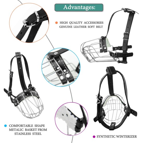 Dog Muzzle Chrome Plated Metal Dog Muzzle with Adjustable Leather Straps (No.5+) Circumference 12-13 inches Length 4.7-5.1 inches Dog Muzzle Chrome Plated Metal Dog Muzzle with Adjustable Leather Straps (No.5+) Circumference 12-13 inches Length 4.7-5.1 inches