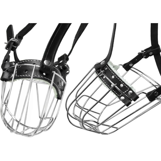 Dog Muzzle Chrome Plated Metal Dog Muzzle with Adjustable Leather Straps (No.5+) Circumference 12-13 inches Length 4.7-5.1 inches Dog Muzzle Chrome Plated Metal Dog Muzzle with Adjustable Leather Straps (No.5+) Circumference 12-13 inches Length 4.7-5.1 inches