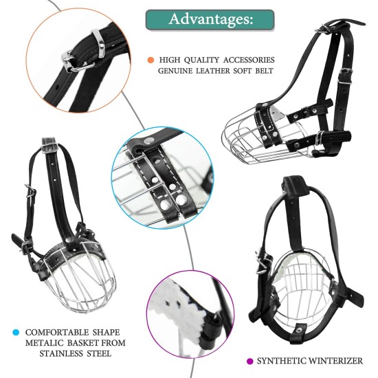 Dog Muzzle Chrome Plated Metal Dog Muzzle with Adjustable Leather Straps (No.5+) Circumference 12-13 inches Length 4.7-5.1 inches Dog Muzzle Chrome Plated Metal Dog Muzzle with Adjustable Leather Straps (No.5+) Circumference 12-13 inches Length 4.7-5.1 inches