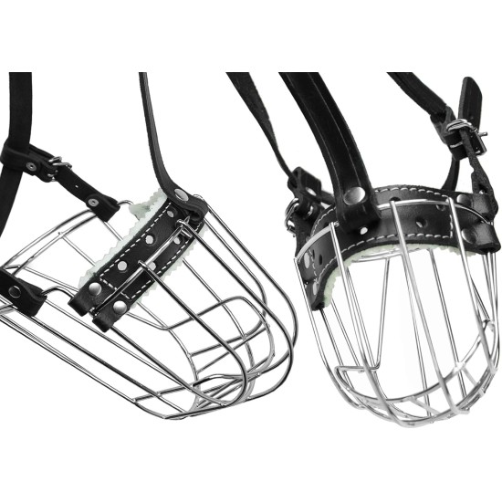 Dog Muzzle Chrome Plated Metal Dog Muzzle with Adjustable Leather Straps (No.5+) Circumference 12-13 inches Length 4.7-5.1 inches Dog Muzzle Chrome Plated Metal Dog Muzzle with Adjustable Leather Straps (No.5+) Circumference 12-13 inches Length 4.7-5.1 inches