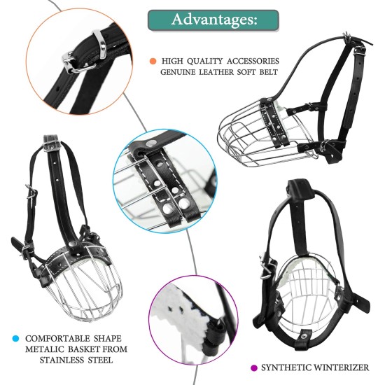 Dog Muzzle Chrome Plated Metal Dog Muzzle with Adjustable Leather Straps (No.5+) Circumference 12-13 inches Length 4.7-5.1 inches Dog Muzzle Chrome Plated Metal Dog Muzzle with Adjustable Leather Straps (No.5+) Circumference 12-13 inches Length 4.7-5.1 inches