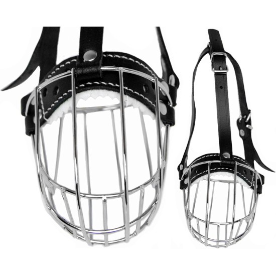 Dog Muzzle Chrome Plated Metal Dog Muzzle with Adjustable Leather Straps (No.5+) Circumference 12-13 inches Length 4.7-5.1 inches Dog Muzzle Chrome Plated Metal Dog Muzzle with Adjustable Leather Straps (No.5+) Circumference 12-13 inches Length 4.7-5.1 inches