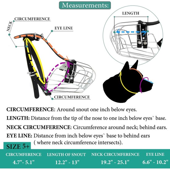 Dog Muzzle Chrome Plated Metal Dog Muzzle with Adjustable Leather Straps (No.5+) Circumference 12-13 inches Length 4.7-5.1 inches Dog Muzzle Chrome Plated Metal Dog Muzzle with Adjustable Leather Straps (No.5+) Circumference 12-13 inches Length 4.7-5.1 inches
