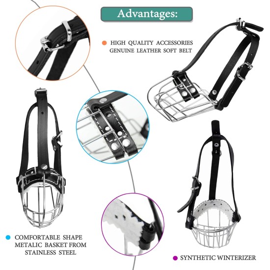 Dog Muzzle Chrome Plated Metal Dog Muzzle with Adjustable Leather Straps (No.5+) Circumference 12-13 inches Length 4.7-5.1 inches Dog Muzzle Chrome Plated Metal Dog Muzzle with Adjustable Leather Straps (No.5+) Circumference 12-13 inches Length 4.7-5.1 inches